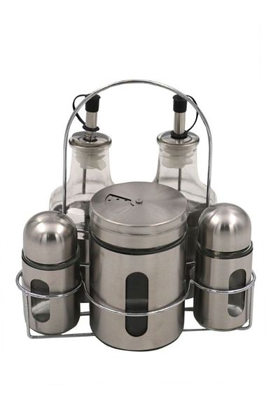 Viyalente 6 Piece Spice Rack Oil-Cirky Set with Acacia Stand