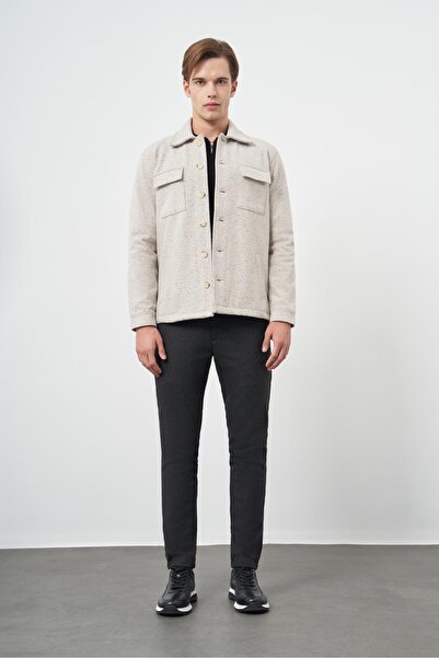 İmza Μπεζ Slim Fit Classic Coat - Polo Collar, Ζακάρ μοτίβο, χωρίς σχισμές και χωρίς επένδυση 1007245160