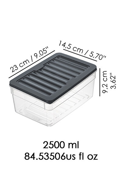 Meleni Home 4'lü Derin Buzdolabı Organizer Set Düzenleyici Saklama Kabı Mikrodalga Difriz Kabı 2500ml Antrasit