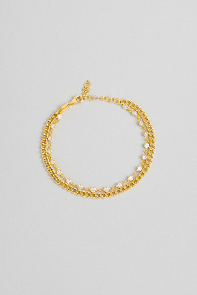 So CHIC... Luna 18 Ayar Sarı Altın Kaplama 19 Cm Gümüş Zincir Bileklik