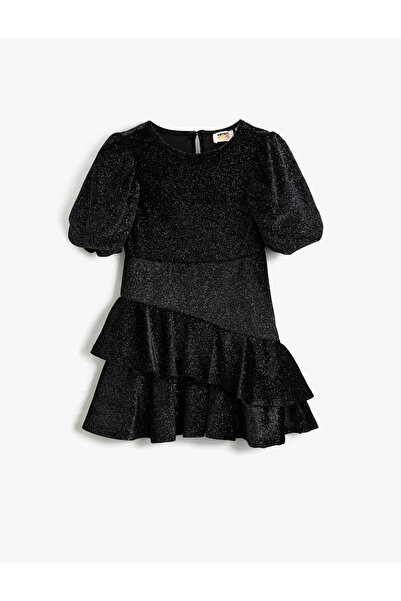 Koton Schimmerndes Samtkleid mit kurzen Ballonärmeln