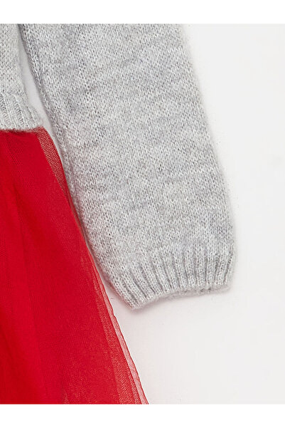 LC Waikiki Dívčí šaty s dlouhým rukávem s výstřihem a potiskem