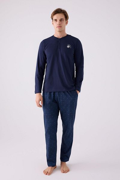 Arnetta Ανδρικές πιτζάμες Navy Blue - Γιακάς με κουμπιά, 100% βαμβάκι