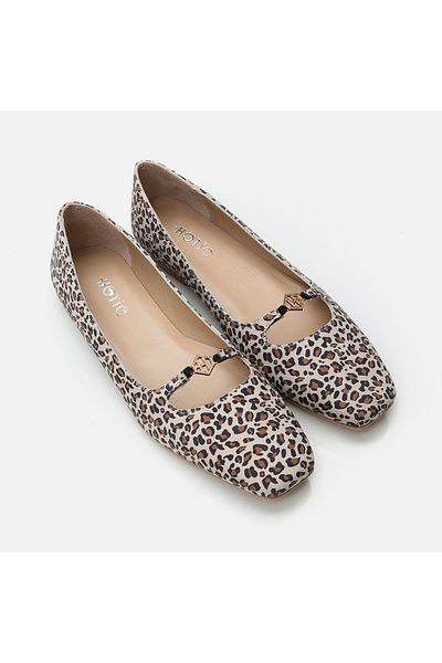 Hotiç Balerini de damă Mary Jane din piele naturală cu model leopard