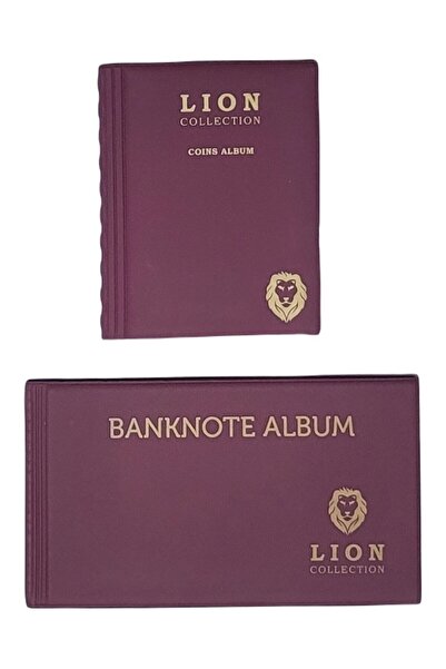 DS Koleksiyon Lion Marka Cep Albümü Seti - Madeni ve Kağıt Para Cep Albümü - Bordo