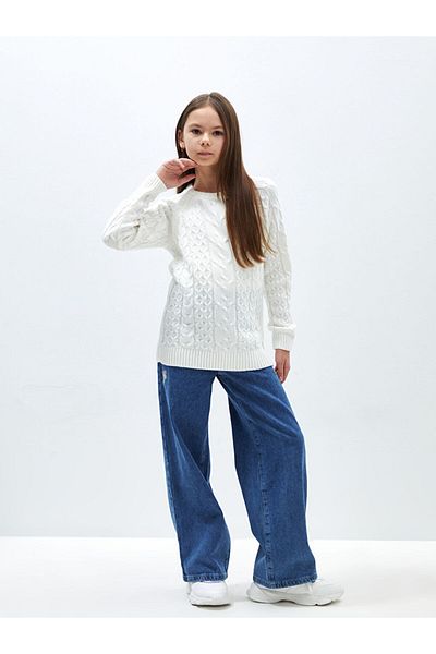 LC Waikiki Dziewczęcy sweter z dzianiny z okrągłym dekoltem i wzorem organowym - W3I589Z4