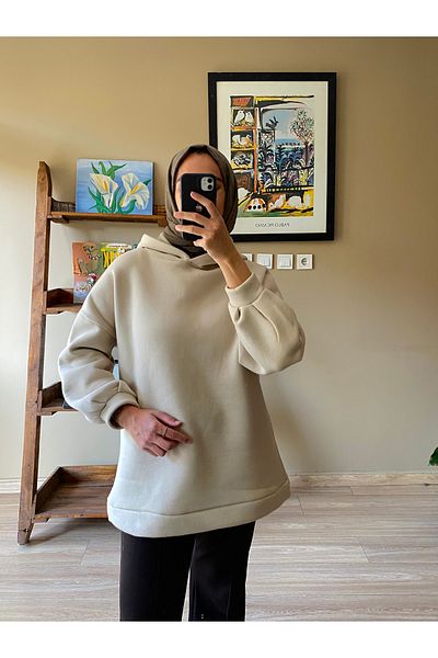 Yefrastore Γυναικείο φούτερ με κουκούλα σε μπεζ Oversize Rose Gold