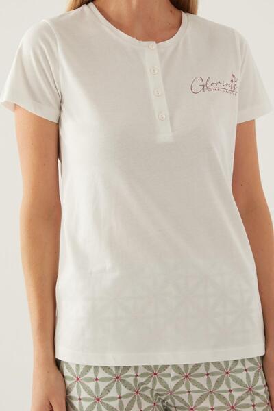 Arnetta Σετ καλοκαιρινές γυναικείες πιτζάμες με λαιμόκοψη με κουμπιά, 100% βαμβακερές πιτζάμες