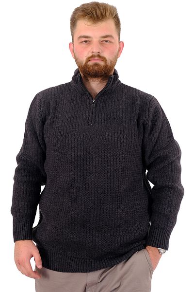 ModeXL Men's Knitwear Sweater - Plus Size, Half Zip, Stand Collar, Anthracite 24209