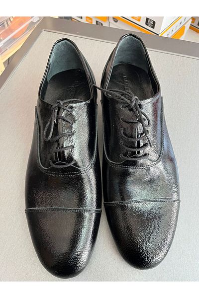 SUNA Black Shiny Leather Tango, Salsa, Bacata, Swing, Linda Hoop Men's Dance Shoes