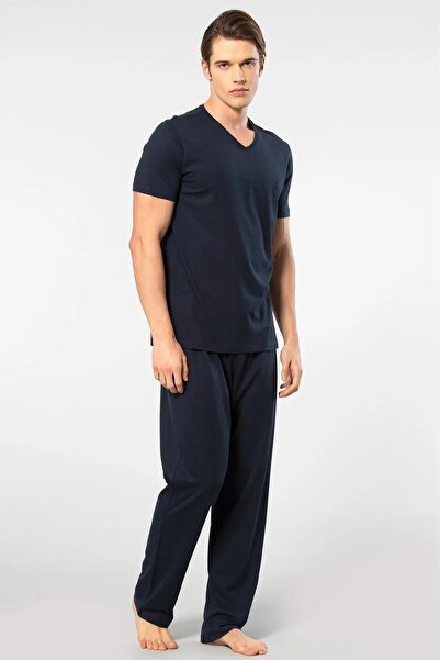 Cacharel V Yaka T-shirt Ve Cepli Pijama Takım, %50 Pamuk %50 Modal