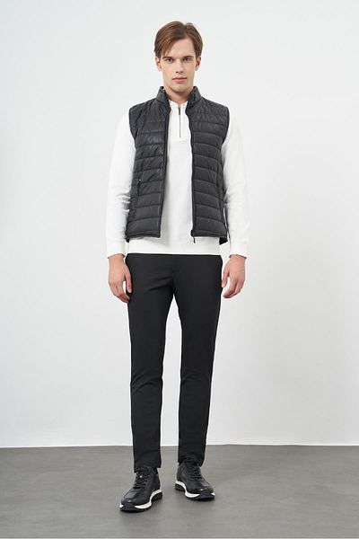 İmza Black Quilted Stand Collar Plain Garnier-Free Slim Fit Vest 1009245151