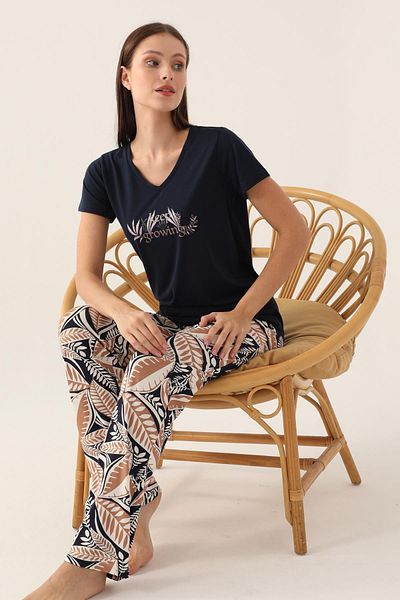 Arnetta Women's V-Neck Side Pocket Pajama Set, 100% Cotton Pajama Set