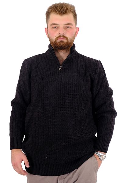 ModeXL Men's Knitwear Sweater - Plus Size, Half Zip, Stand Collar, Black 24209