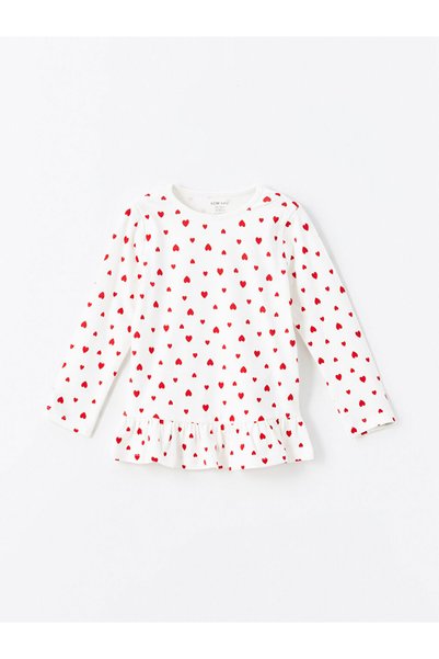 LC Waikiki Ekru Bisiklet Yaka Uzun Kollu Baskılı Kız Bebek Pijama Takımı