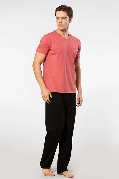 Cacharel V-Neck T-Shirt and Pocket Pajama Set, 50% Cotton, 50% Modal