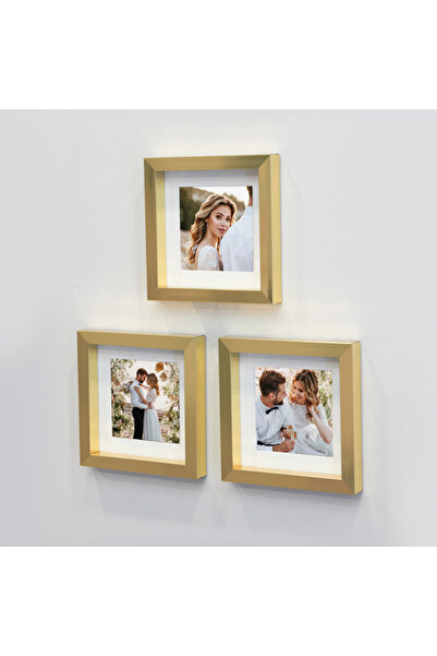 OEM Adhesive Removable Mat Golden 14X14Cm Pola Square Photo Frame - Pack of 3 Pvc Li