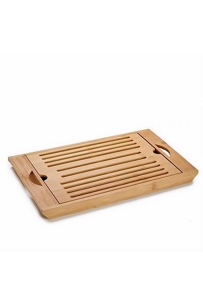 melik's Wood Bread Cutting Board with Bamboo Grill - Presentation and Tea Tray 36.5cm 22 cm