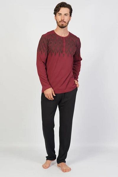 Espuar Σετ ανδρικών πιτζάμες 100% βαμβακερό, Plus Size Jacquard, με λεπτομέρεια στην τσέπη