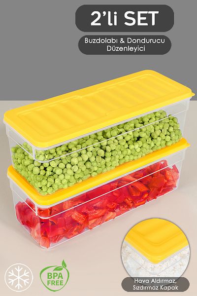 Meleni Home 2470ml Microwave Freeze Container - 2-Piece Deep Refrigerator Organizer Set, Yellow