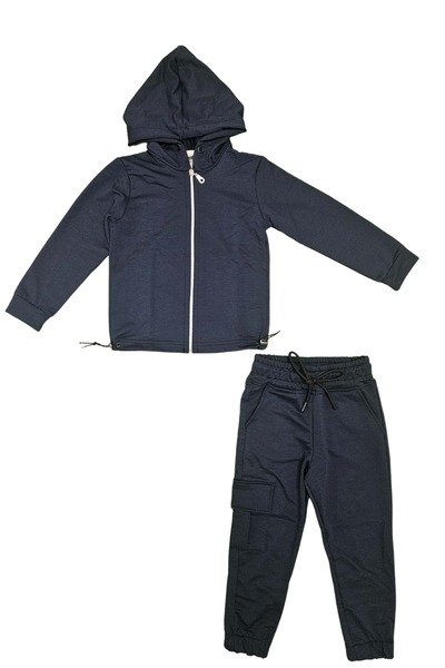 Mnk Baby&Kids Casual αθλητική φόρμα για κορίτσια - Φούτερ, φερμουάρ και ελαστική μέση, 2 κλωστές MNK0664 ΣΚΟΥΡΟ ΜΠΛΕ