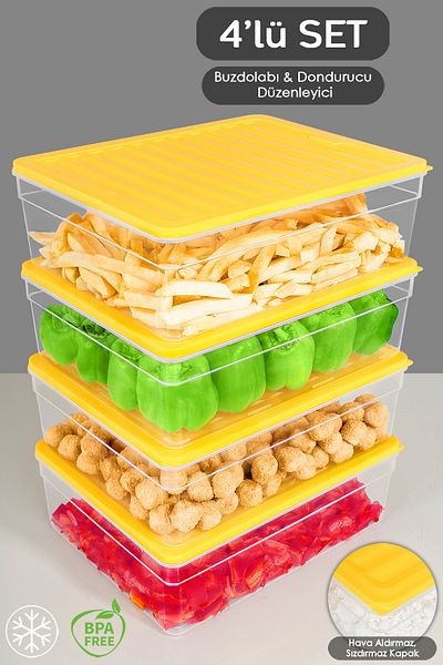 Meleni Home Set of 4 Yellow Microwave Freezer Refrigerator Organizer - 5300ml