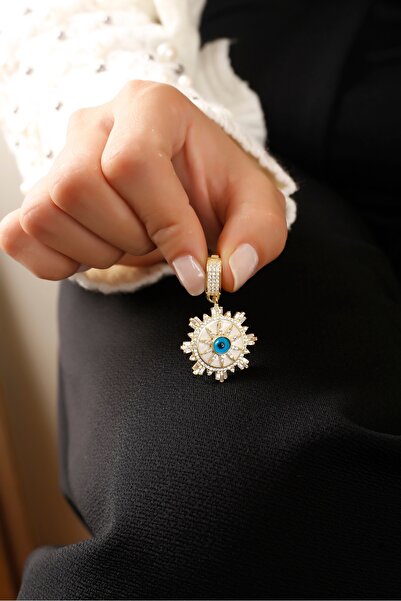 SUNSHINE 925 Ayar Gümüş,Gold Kaplamalı Nazar Modeli Charm Kolye Ucu