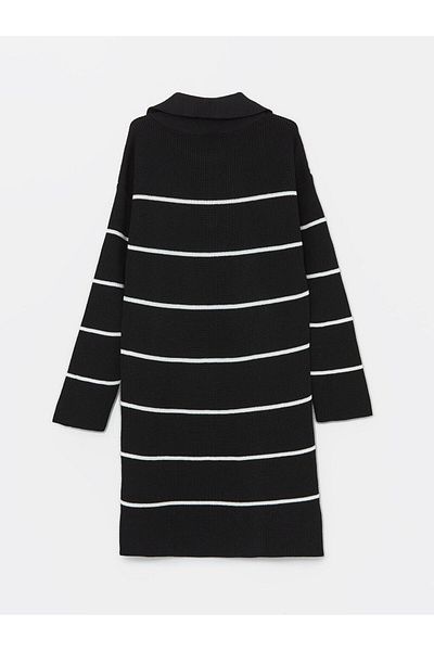 LC Waikiki Girl's Striped Polo Collar Long Sleeve Knitwear Dress