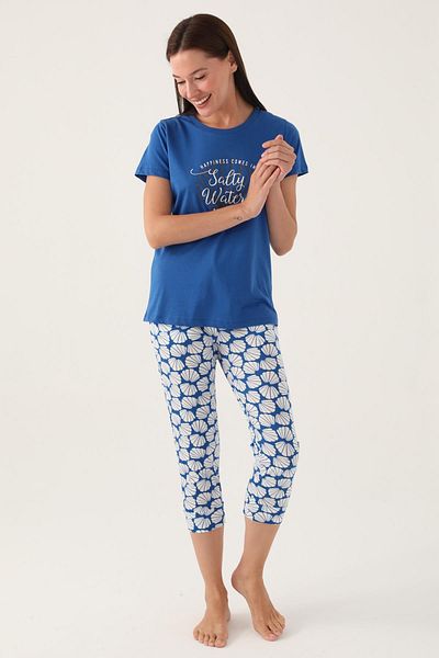 Arnetta Text Printed Crew Neck Women's Capri Set - 100% Cotton