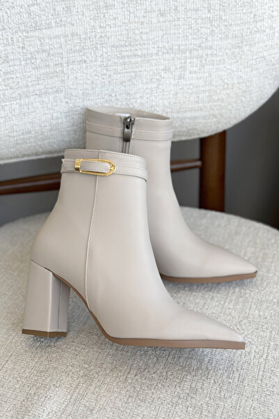 GOFFSHOES Kadın London Kalın Topuklu Tokalı Bot - Ten Deri