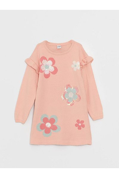 LC Waikiki LCW Kids Crew Neck Patterned Long Sleeve Girl's Knitwear Dress