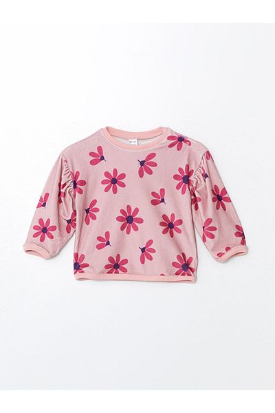 LC Waikiki Lcw Velvet Floral Baby Girl Sweatshirt and Leggings 2-Piece Fast Fashion