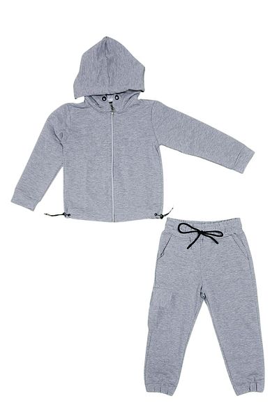 Mnk Baby&Kids Casual αθλητική φόρμα για κορίτσια - με κουκούλα, φερμουάρ και ελαστική μέση, 2 κλωστές Mnk0664 Γκρι
