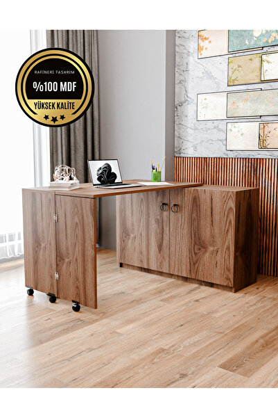 rafineritasarım Rafineri Flor Çalışma Masası Dolaplı Açılır Katlanır Masa Mdf