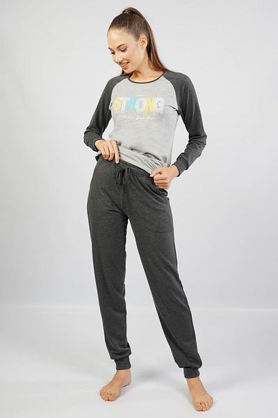 Espuar Costum de pijama de damă 100% bumbac, picior subțire cu mânecă lungă