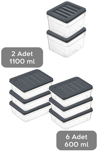 Meleni Home 8-Piece Anthracite Food Storage Set - Deep Shallow Refrigerator Organizer