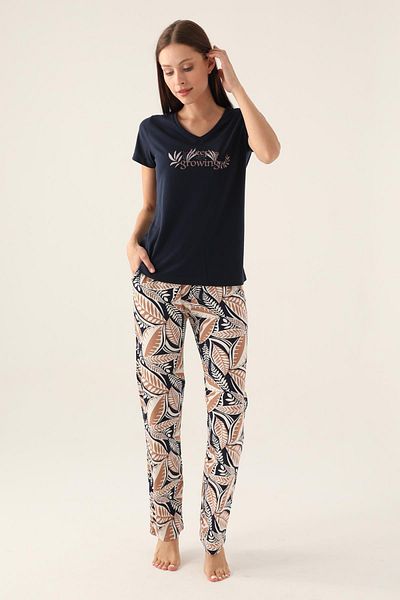 Arnetta Women's V-Neck Side Pocket Pajama Set, 100% Cotton Pajama Set