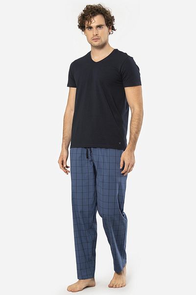 Cacharel V-Neck Short Sleeve T-Shirt and Pocket Plaid Bottom Pajama Suit