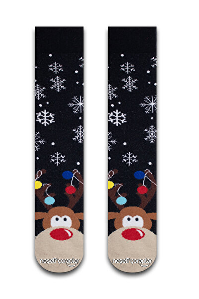 Neşeli Çoraplar Noel Geyik Renkli Havlu Çorap