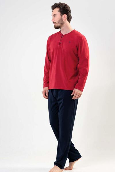 Espuar طقم بيجامة رجالي موسمي مصنوع من القطن بنسبة 100%، ذو ياقة دائرية وأزرار، مناسب كهدية زواج