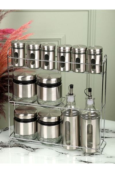 Viyalente Steel Star 13 Piece Spice Rack with Stand