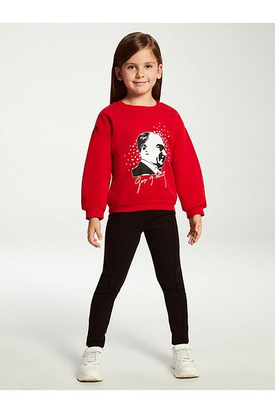 LC Waikiki Crew Neck Long Sleeve Ataturk Printed Baby Girl Sweatshirt