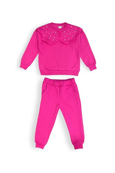 Mnk Baby&Kids Φούξια αθλητική φόρμα για κορίτσια - MNK με 3 κλωστές, φλις και πέρλες 414418