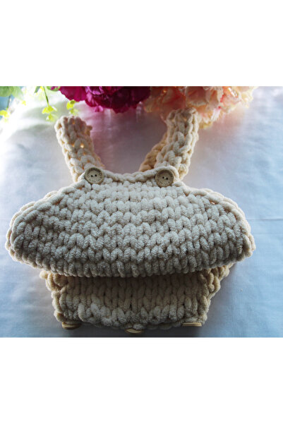 The GB Design Puffy Hand Knitted Baby Salopet 0-6 Months Compatible Beige Color