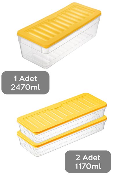 Meleni Home 3-Piece Refrigerator Organizer Set - Deep and Shallow Microwave, L Yellow Freeze Container