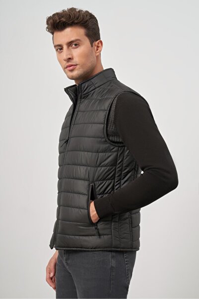 İmza Black Quilted Stand Collar Plain Garnier-Free Slim Fit Vest 1009245150