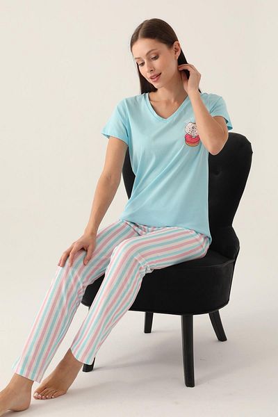 Arnetta Set de pijamale cu decolteu în V pentru femei, 100% bumbac