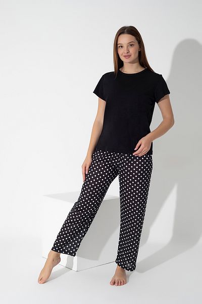 ModaLeaf Set de pijamale cu mâneci scurte cu model de buline negre 306