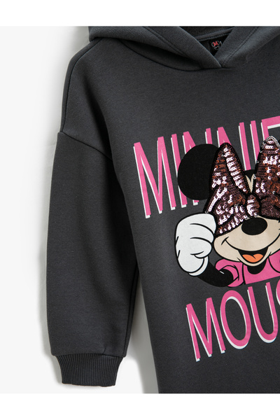 Koton Sweat Dress Minnie Mouse s potištěným licencovaným flitrem s kapucí