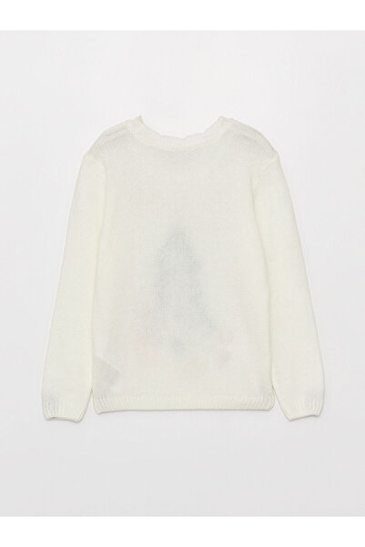 LC Waikiki LCW Kids Ekru Bisiklet Yaka Yılbaşı Temalı Uzun Kollu Kız Çocuk Triko Kazak